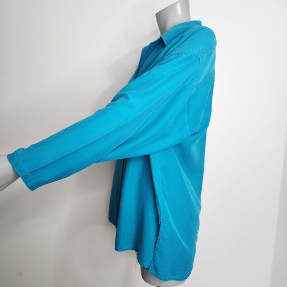 Vintage Expozay Blue Silk Button Down Shirt Size M - Picture 7 of 12